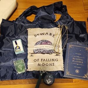 Navy Tote Bag And Reading Planner With Accessories